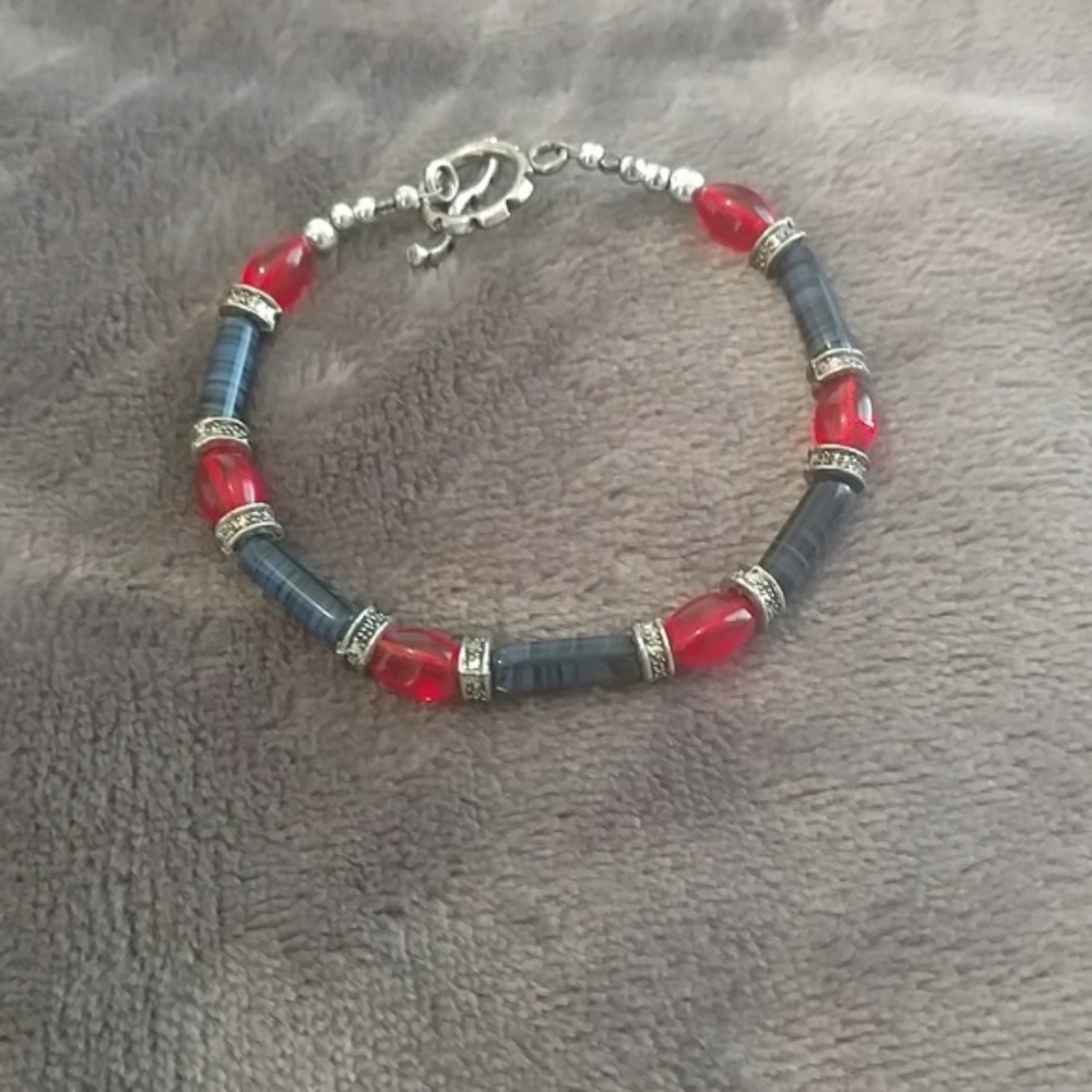 Blue and red beaded bracelet